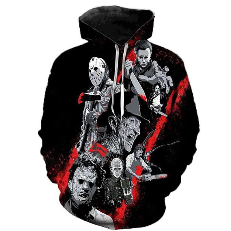 

Horrible Fashion Horror Movie Men Women Black Hoodie Sweatshirts Halloween Michael Myers 3D Printed Pullover Oversized Tracksuit