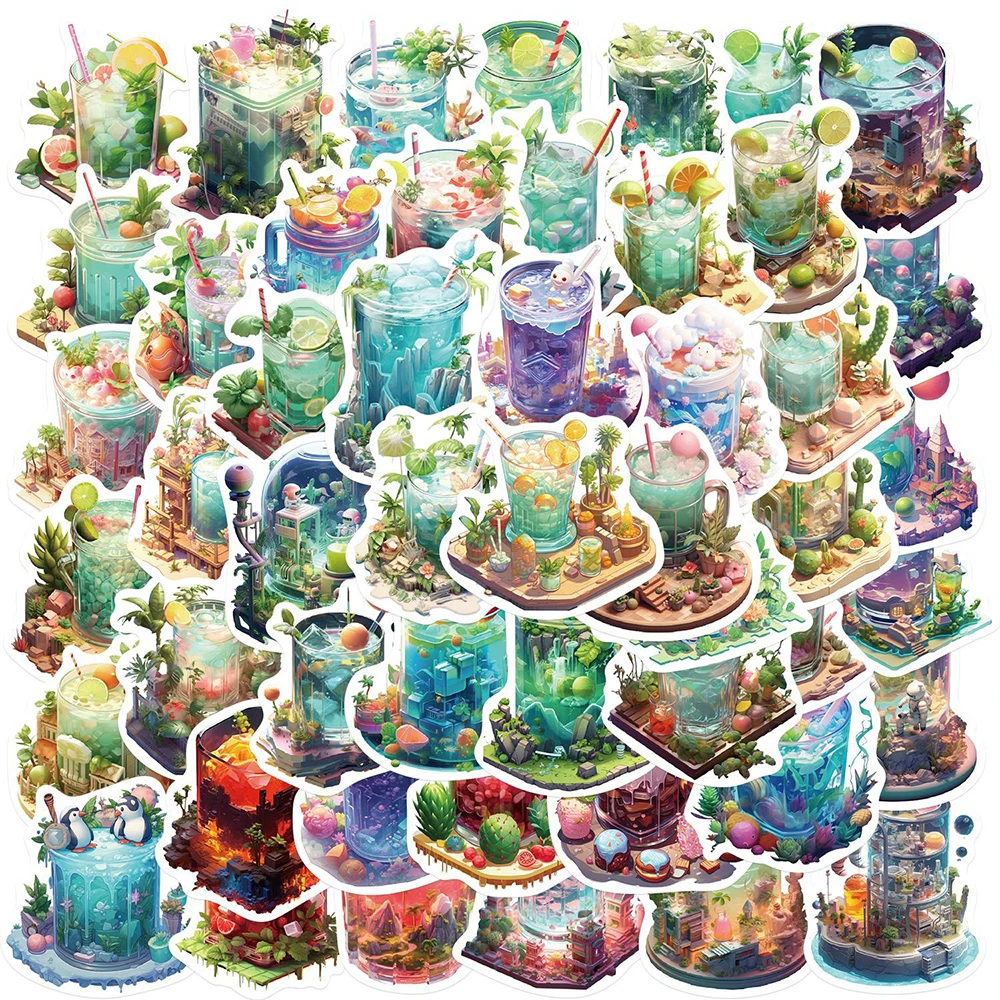 

10/30/50PCS INS Style Drink World Cute Stickers Aesthetic Decals Luggage Skateboard DIY Graffiti Girl Gradient Cartoon Sticker