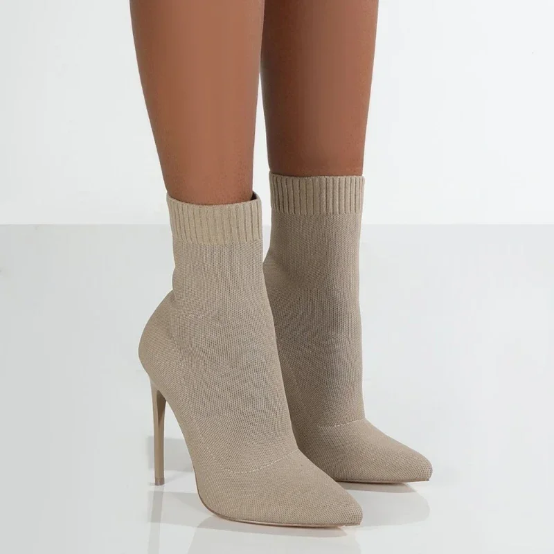 Новые женские носки ботильоны из эластичной ткани на высоком каблуке с острым