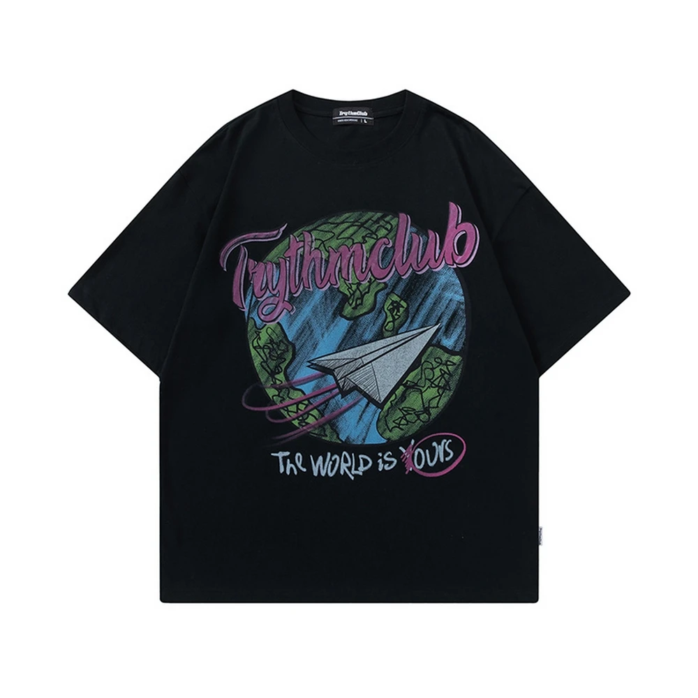 

Womens Oversize T-Shirt Hip Hop Cartoon Paper Airplane Graphic Print Tshirt Streetwear 2023 Fashion Casual Tee Shirt Summer Top