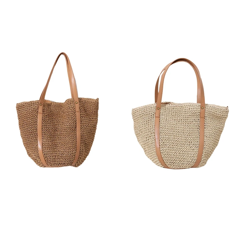 

NEW-Casual Straw Woven Women Shoulder Bag Wicker Handbags Women's Bag Bohemian Beach Tote Bags For Women Shopper
