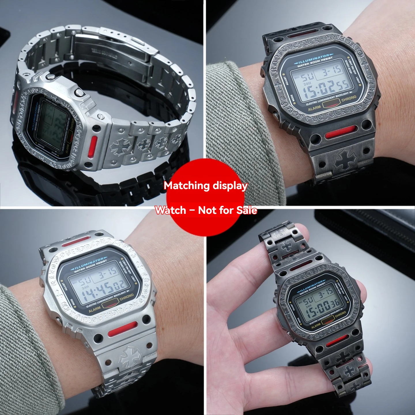 Фото Винтажный гравированный мод-комплект для Casio DW5600 GW-M5610 GWB5600: корпус и ремешок из нержавеющей стали, запасные части для модернизации №2