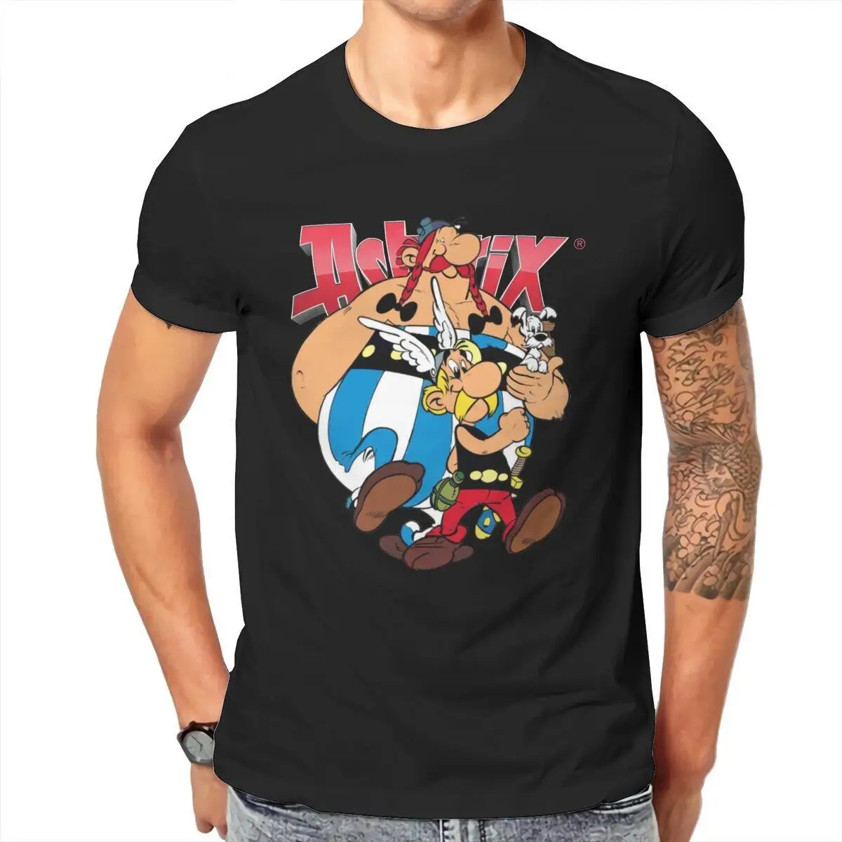 Men's Asterix And Obelix  T Shirts  Cotton Tops Humor Short Sleeve Crew Neck Tees Gift Idea T-Shirts