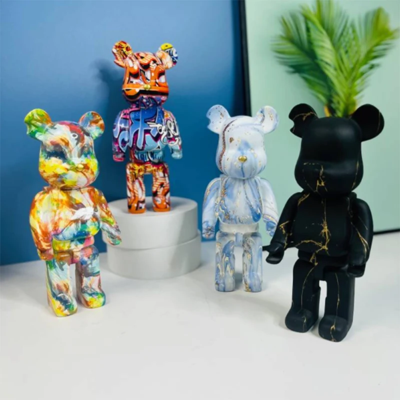 

Luxury Colorful Violent Bear Figurine Miniature Graffiti Animal Cabinet Ornaments Living Room Porch Accessory Home Resin Statues