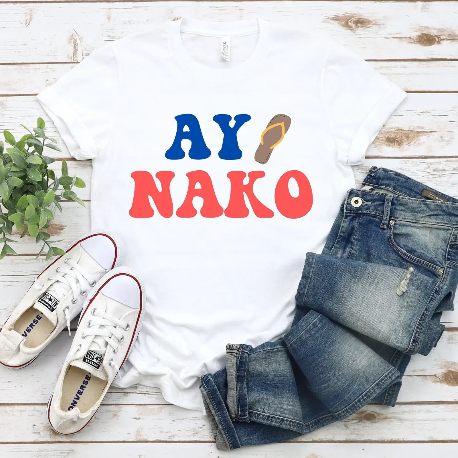 Фото Футболка Ay Nako Flip Flop с забавным филиппинским принтом: Pinoy, Pinay, Filipina, Philippines. Повседневная, винтажная, с эффектом потертости, модная, уличная, мягкая. №1