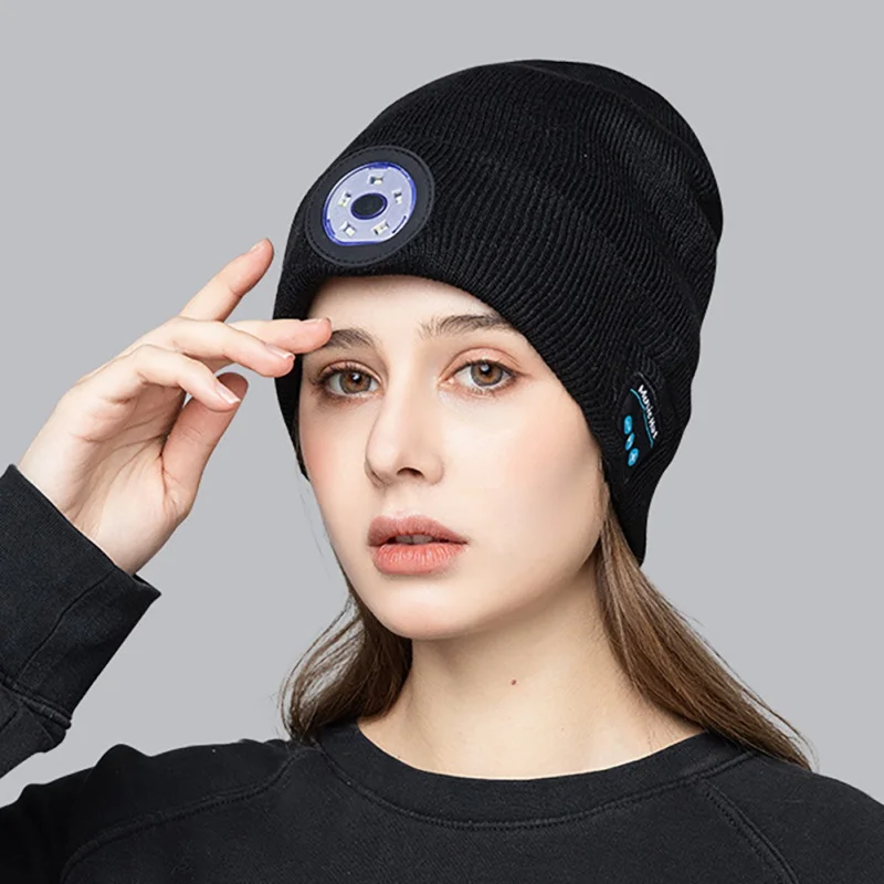 

Men Women Cycling LED Lighting Bluetooth Cap Winter Knitted LED Hat Handfree Music Headphone Hat Bicycle Camping Hiking Hats