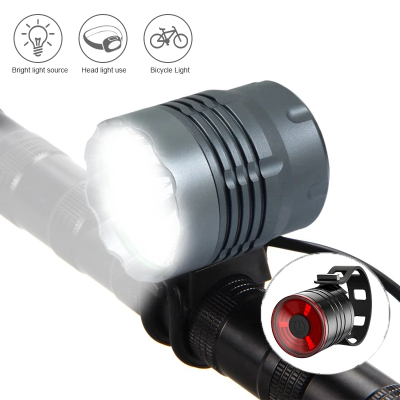 

5200LM XM-L 4*T6 Bicycle Light Rear Lights 6400/9600mAh Rechargeable 3 Modes Cycling Headlight Lamp with 18650 Battery Pack