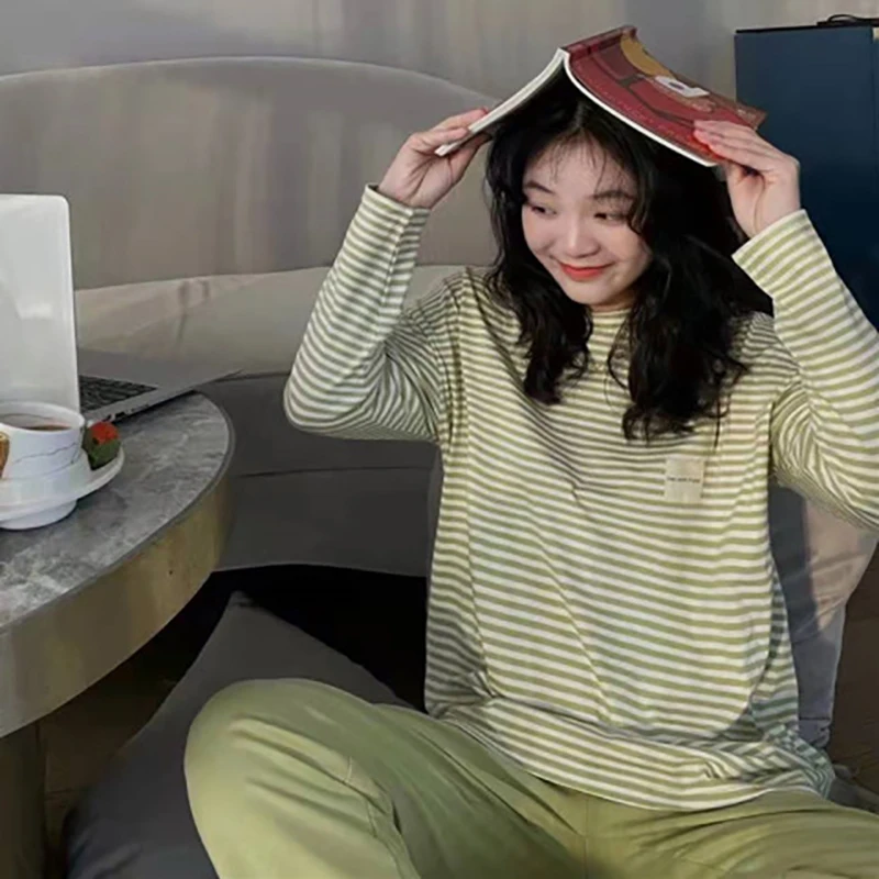 SP&CITY Cartoon Cute Patterned Long Sleeved Pajamas Set Female Spring Sleepwear Comfortable Cotton Round Neck Pajamas