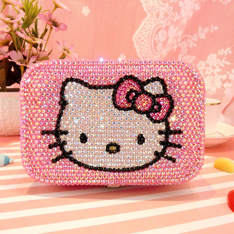 

Jewelry Anime Hello Cartoon Kitty Sanrios Kawaii Box Creative Stick Diamond Cute Jewelry Necklace Storage Box Girl Holiday Gift