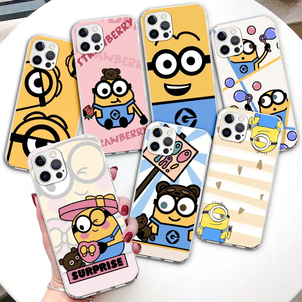 

Funny M-Minionss Cute Cartoon Phone Case for iPhone 14 13 12 Mini 11 Pro Max Cases XR XS 7 8 X 6 6s Plus Transparent TPU Cover