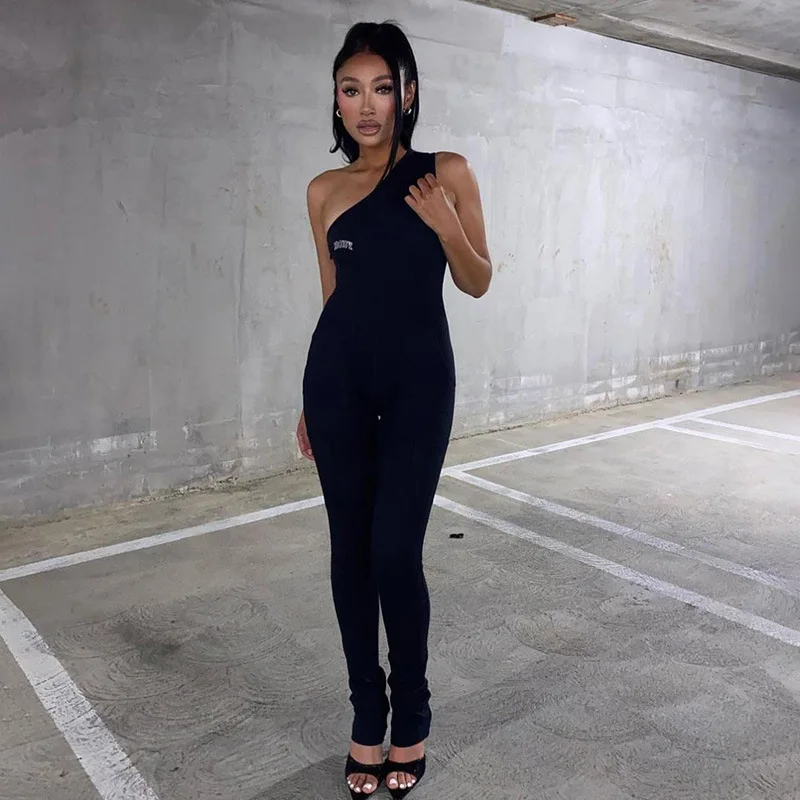 

2022 Casaul Women Jumpsuit One Shoulder Letter Print One Piece Outfit Streetwear Female Overall