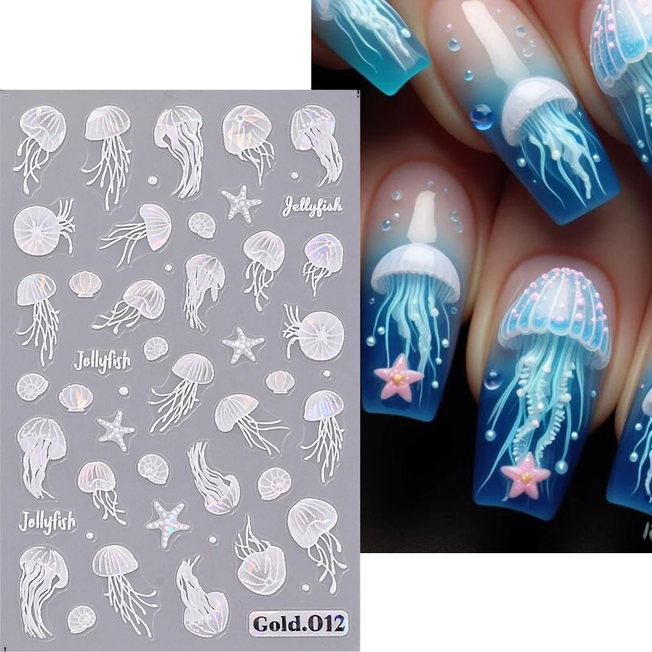 5D Relief Letnie naklejki do zdobienia paznokci z konikiem morskim i wzorem muszli dekoracji manicure Pochodzenie w Chinac...