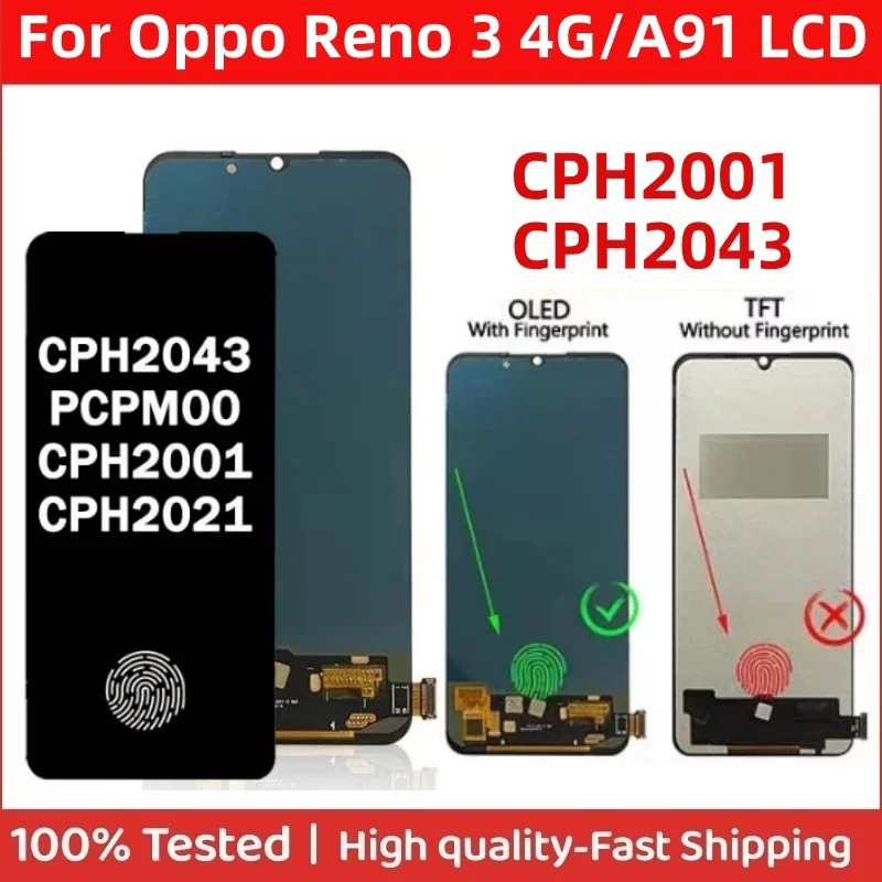 6 4-дюймовый ЖК-дисплей для Oppo Reno 3 Reno3 4G CPH2043 дигитайзер сенсорного экрана A91 PCPM00