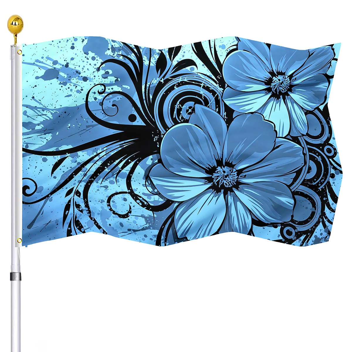 

Флаг с цветами, декоративные флаги с голубыми чернилами для дома, сада, улицы, двухслойный флаг из полиэстера с латунными Люверсами