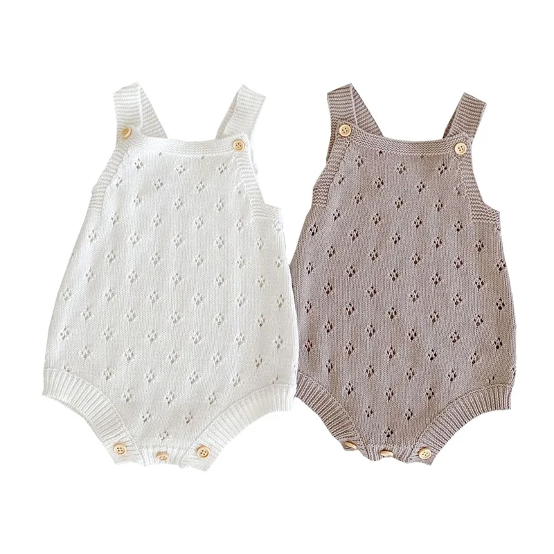 

Baby Girls Boys Knitted Romper Solid Color Sleeveless Backless Crochet Suspender Playsuit