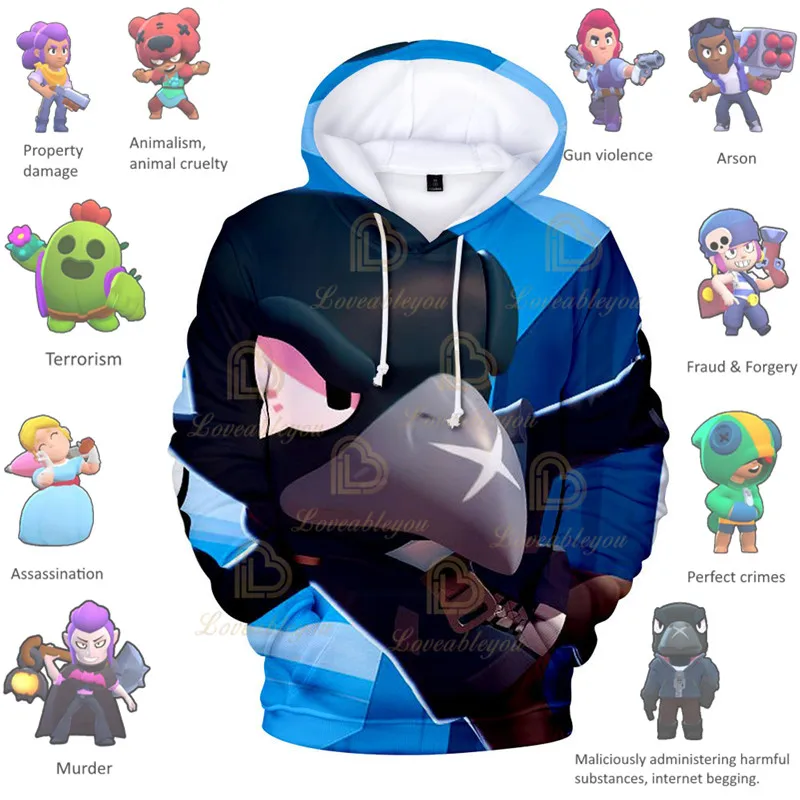 

Browlingss Boys Girls 3D Hoodie Sweatshirt Default Crow Stars, Kids Shoot Game Cute Cartoon Clothing Birthday Gift