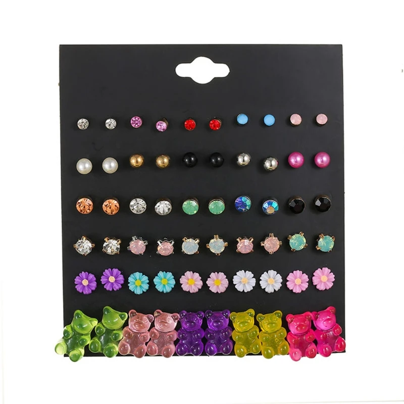 

Colorful Bear Flower Earrings Set Alloy Made Gradient Earrings