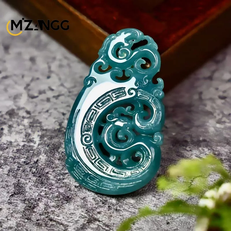 Фото Кулон из натурального жадеита Дракона и Феникса. Изысканное роскошное ожерелье из жадеита ледяного типа. Мужской и женский праздничный подарок. №4