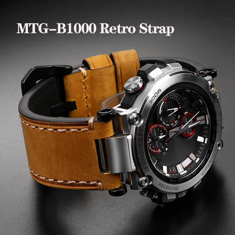 

Retro Leather Watchband Adapt to G-SHOCK C-asio MTG-B1000 MTG-G1000 Watch Band Strap 26mm Modified MTGB1000 Classical Bracelet
