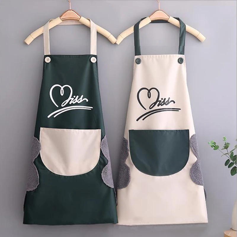 

Waterproof Hand-wiping Apron Household Kitchen Oil-proof Apron Adult Cooking Hanging Neck Bibs Home Aprons Kitchen Accessory