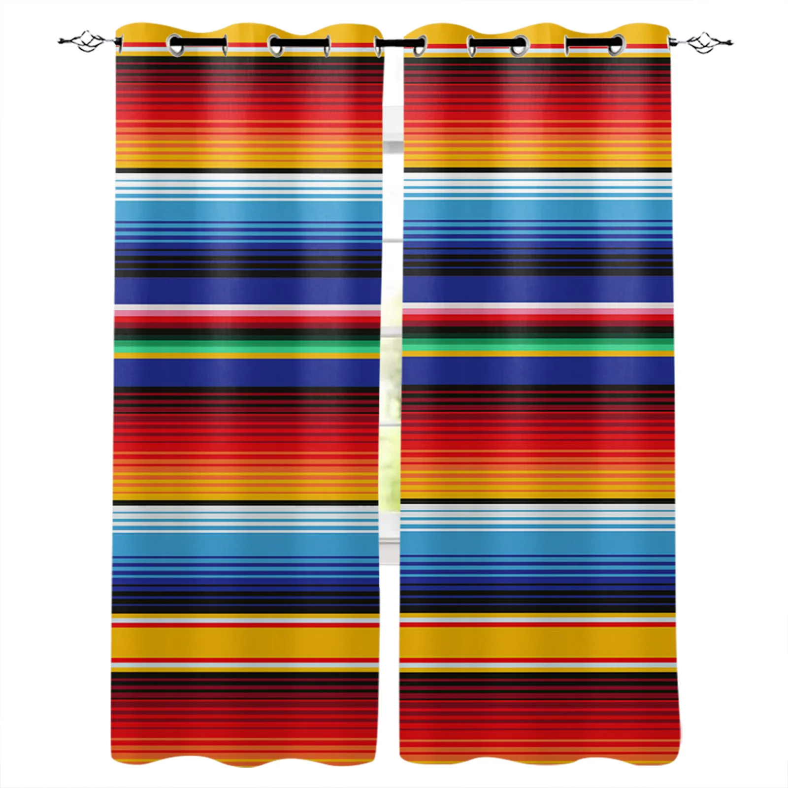 

Красочные мексиканские полосатые комнатные шторы, большие оконные занавески, занавески для ванной, спальни, кухни, Декор