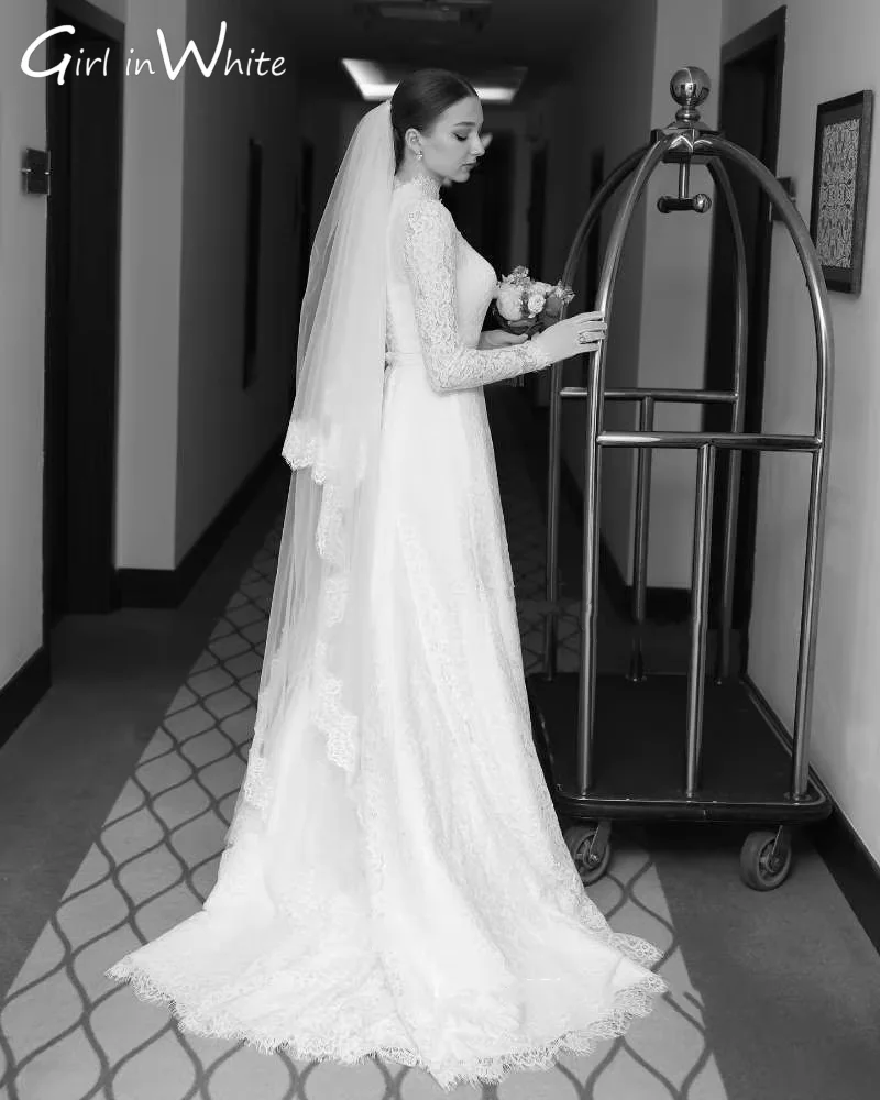 Винтажные кружевные свадебные платья трапециевидной формы с длинными рукавами и