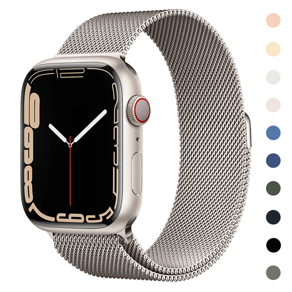 

Stainless Steel Milanese Loop Band - Starlight for Apple Watch Series 7 41mm 45mm 6 SE 5 4 3 38mm 40mm 42mm 44mm Case Strap