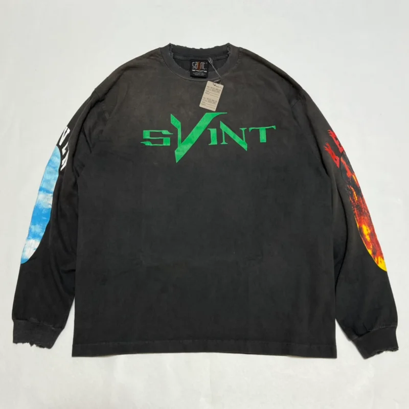 

Top quality SAINT 22AW SKULL Long sleeve T-shirt male female destroyed vintage oversize L/S TEE