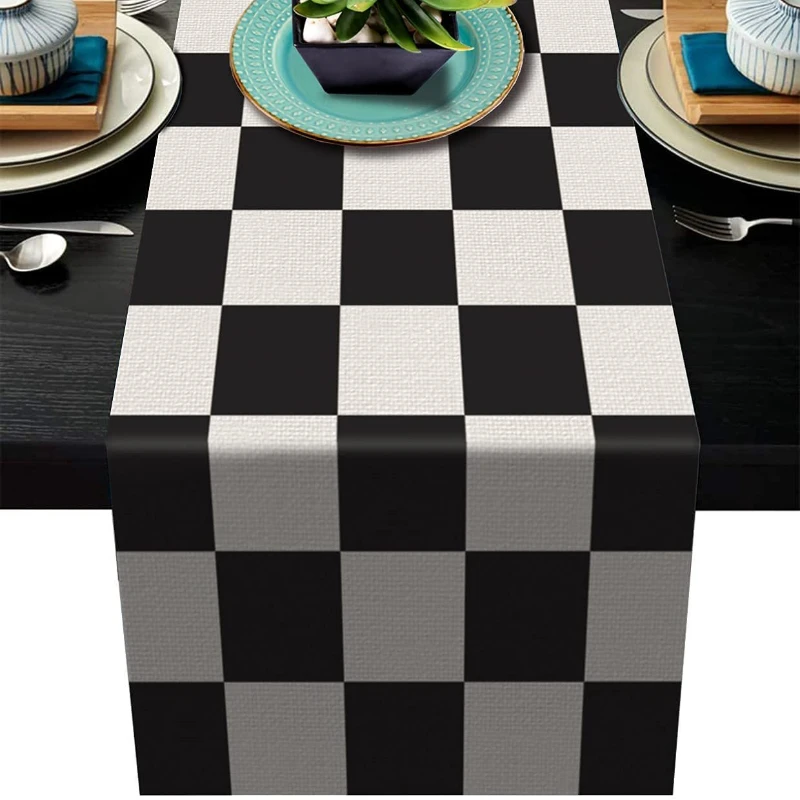 НОВЫЕ геометрические полосатые льняные настольные флаги, Современная Минималистичная черно-белая клетчатая скатерть, подстилки, украшени...