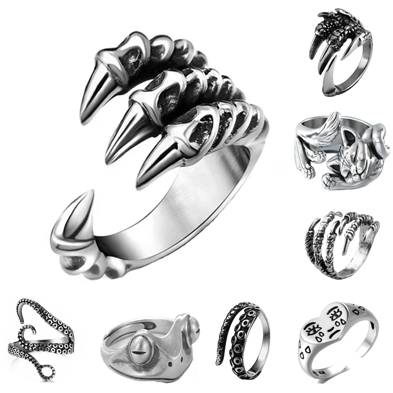 

Punk Hip Hop Opening Resizable Dragon Claw Rings Animal Finger Jewelry Personality Men Women Alloy Jewelry