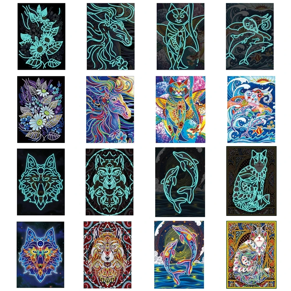 

Flower Animal Luminous Diamond Painting Shaped Diamond Embroidery Set DIY Artwork Birthday Gift Home Wall Painting