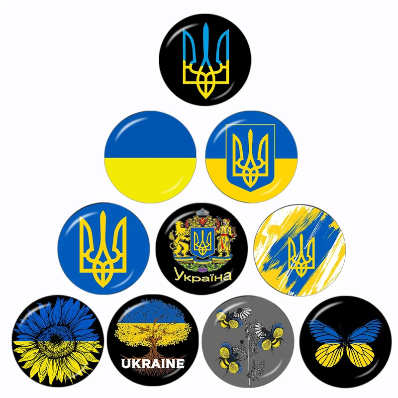 

Ukraine Tryzub With Ukraine Flag 10pcs 12mm/16mm/18mm/20mm/25mm/30mm Round Photo Glass Cabochon Demo Flat Back Making Finding