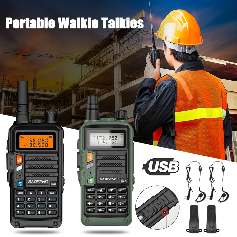 

Portable Walkie Talkies Handheld Dual Band Two Way Radios 128-Channel Intuitive Keypad with Antenna and USB Charger for Outdoor