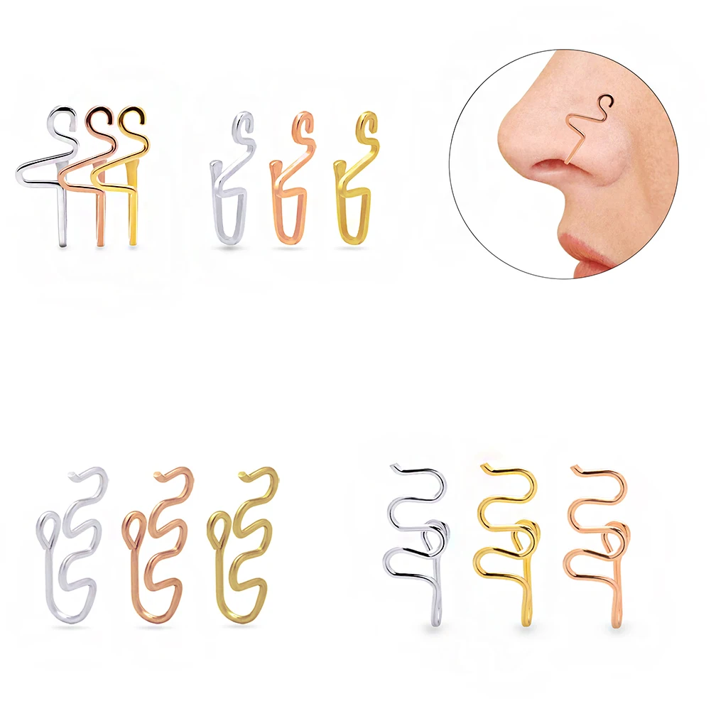 

Nostril Earring Nose Clip Cuff Fake Piercing Lightning Nose Clip U Shape Nose Hoops Snake Nose Clip Body Jewelry Gifts