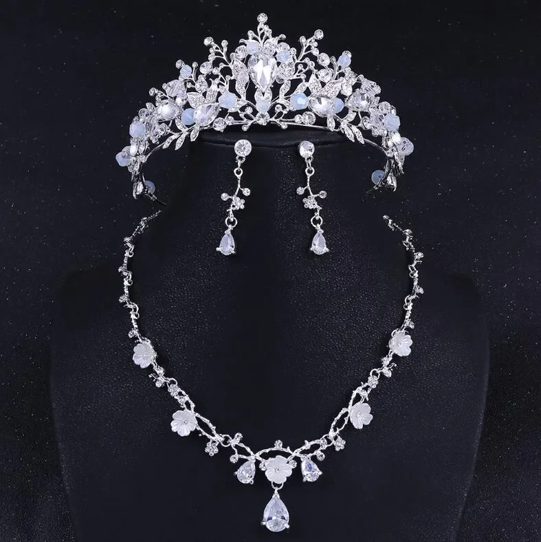 

New Zircon 3pcs Wedding Bride Jewelry Set (Crown+Earring + Necklace) Crystal Design Wedding Party Accessories With Box