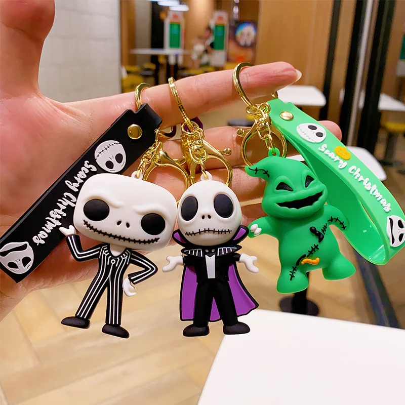 

Disney Cartoon The Nightmare Before Christmas Keychains Jack Skellington Sally Pendant Keyrings Cute Doll Key Holder Jewelry