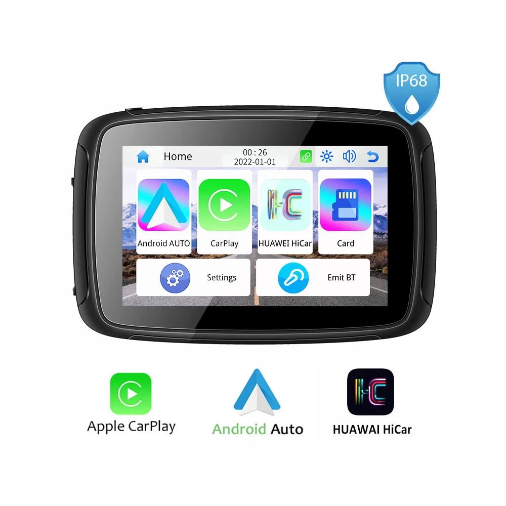 Newest 5 inch Sunlight Readable Display IP68 Waterproof Universal Wireless  Carplay Android Auto HuiWei HiCar Mirror Link