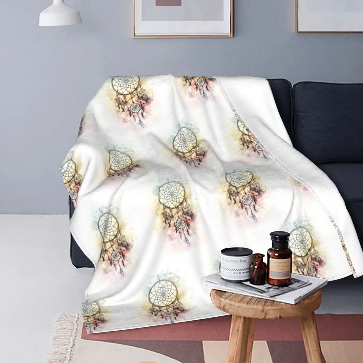 

Dreamcatcher Blankets Flannel Print Feathers Breathable Lightweight Thin Throw Blanket for Home Outdoor Rug Piece
