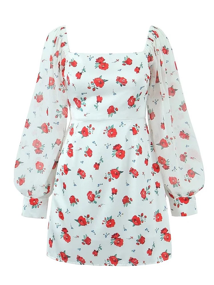 

Женское атласное платье с цветочным принтом, длинным рукавом