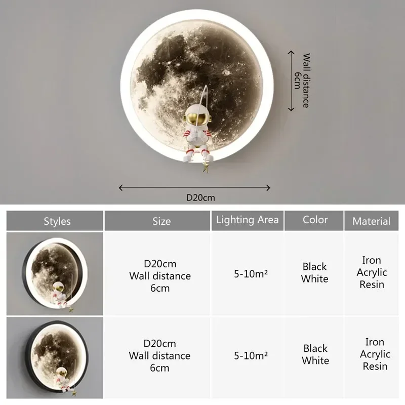 Современный светодиодный настенный светильник луна мультфильм астронавт
