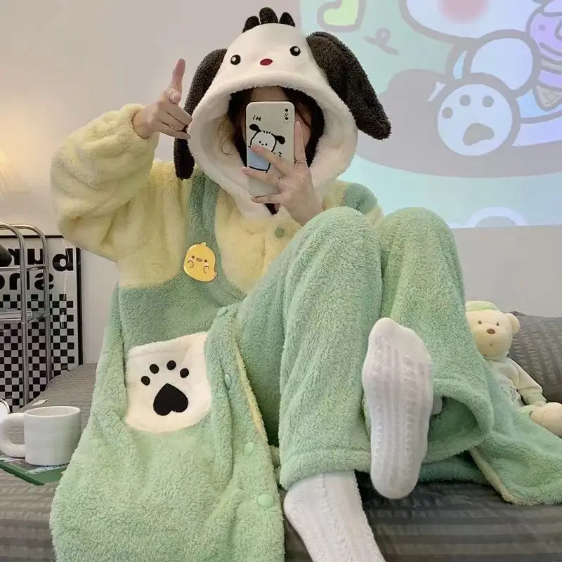 

Sanrio Pochacco My Melody Kawaii Cute Bow Furry Pajamas Autumn Winter Sweet Girl Long Pajama Anime Plush Couple Loungewear Gift