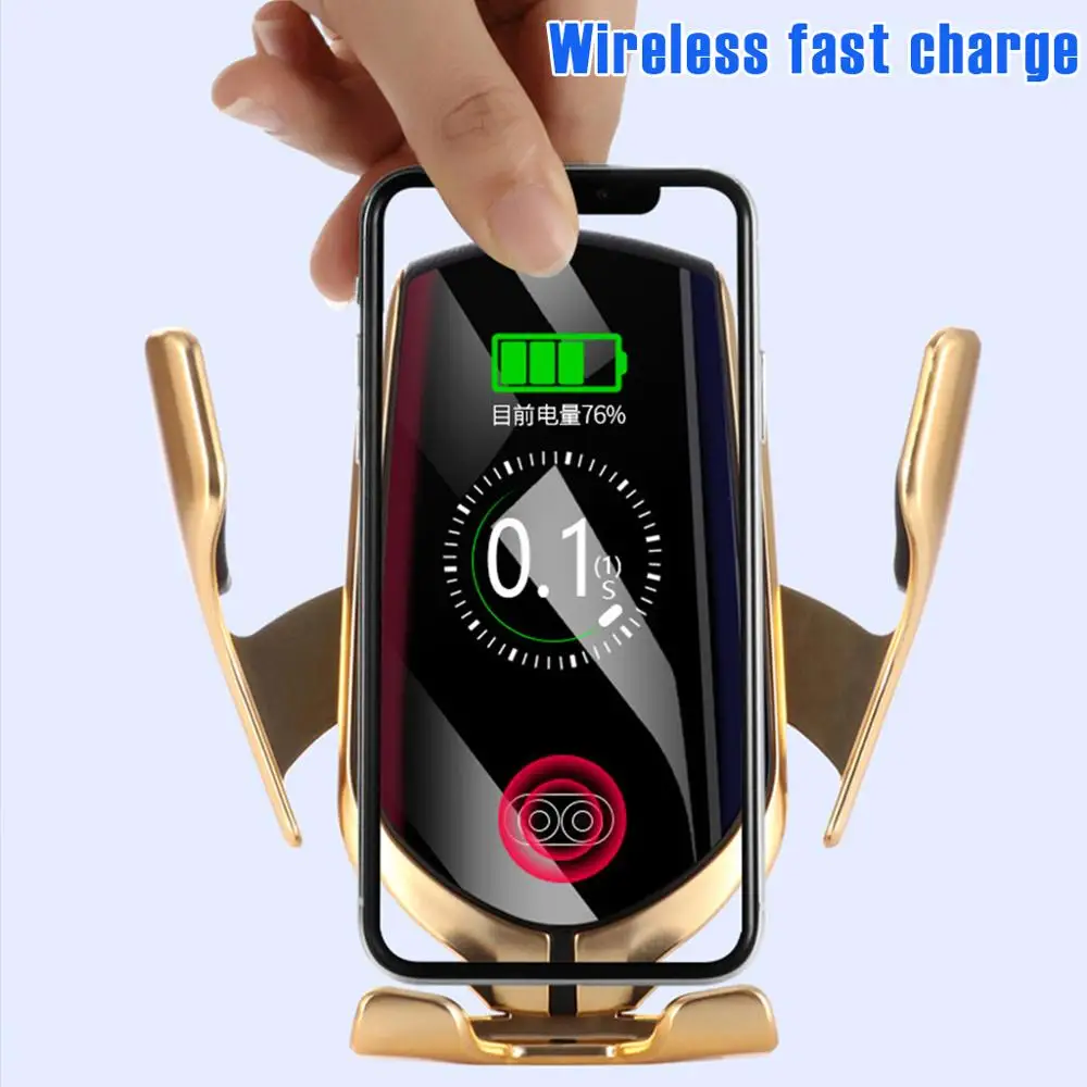 r1 automatic clamping 10w car wireless charger for iphone xs huawei lg infrared induction qi wireless charger car phone holder free global shipping