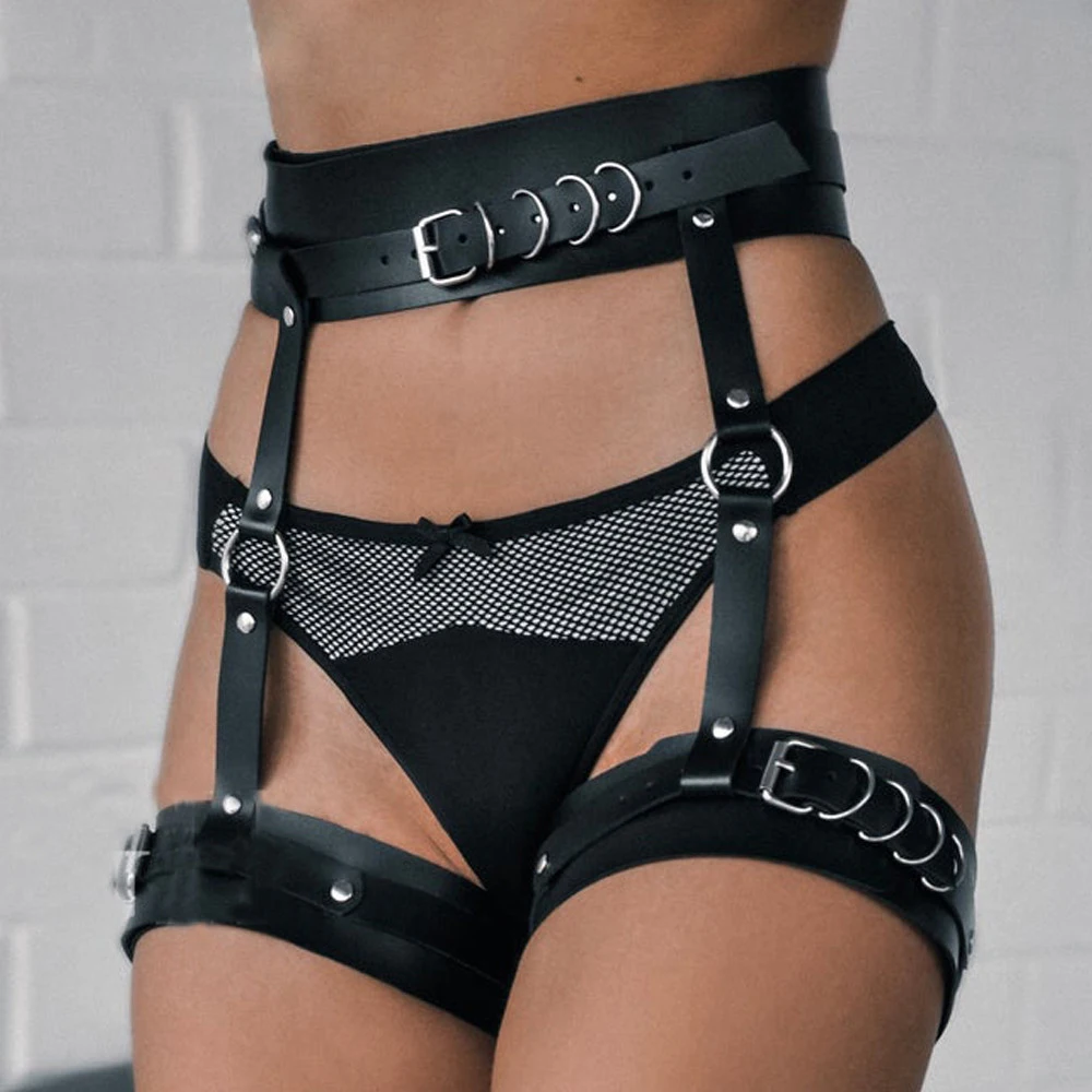

wide Harness For Women Garter Belt Lingerie Belts Stockings Body Buttocks Bondage Leather Leg Harness Belts Suspender