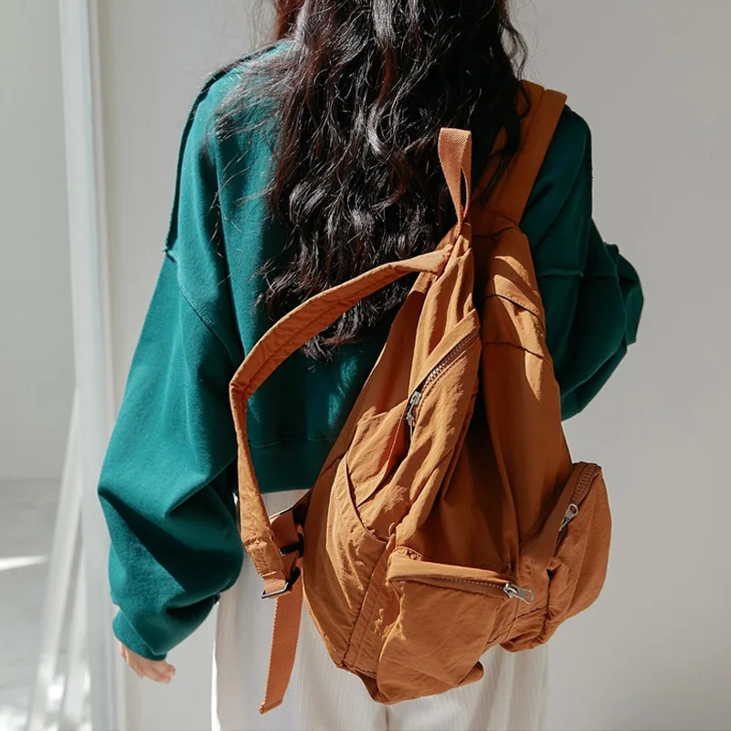 

Korean Simple Student Bag Large Capacity Casual Nylon Solid Backpack Harajuku University Student Large Pocket Backpacks Y2K