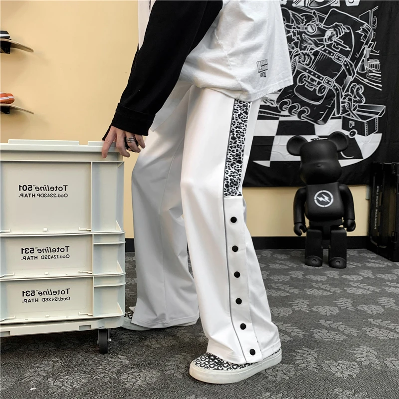 Men's and Women's Loose Casual Pants Fashion Loose Straight Tube Draped Wide Leg Pants Leopard Print Ribs Wide Leg Sports Pants