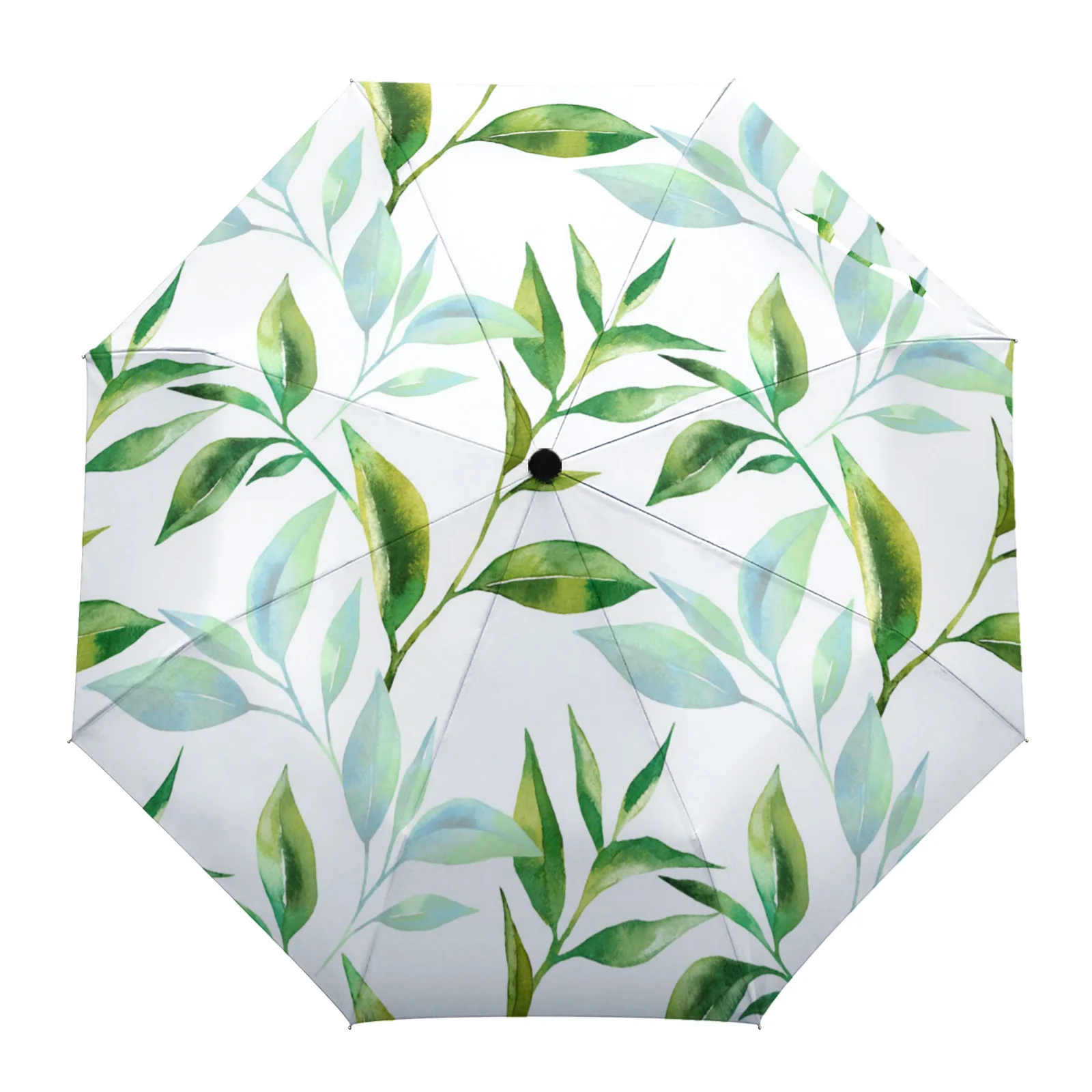 

Leaves Green Watercolor Rain Umbrella Folding Sun Umbrella Outdoor Sunscreen Anti-UV Parasol Female Male Umbrellas