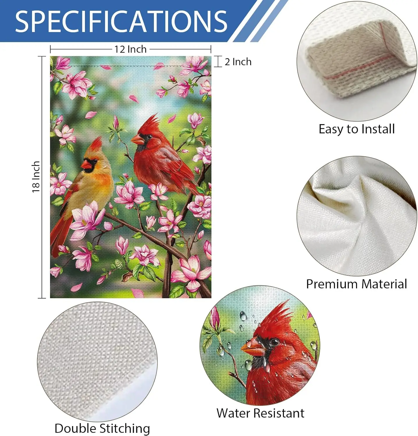 Фото Садовый флаг Heyfibro Spring Cardinal с цветами магнолии, 12x18 дюймов, двусторонний, из мешковины, с красным птичьим домиком, SSL №4