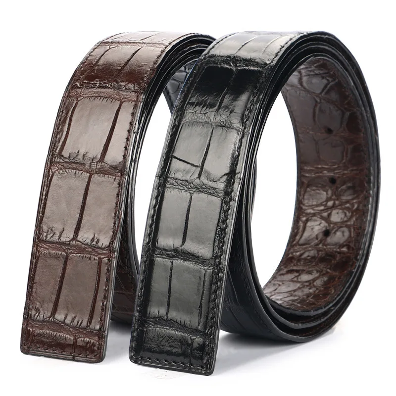 

Authentic Real Crocodile Belly Skin Male Waist Strap Without Buckle Double-Sides Designer Genuine For Men Alligator Leather Belt