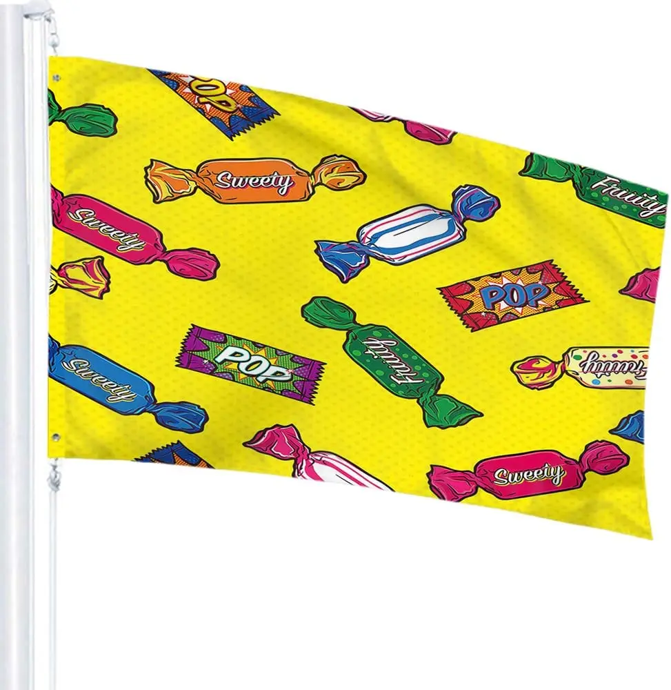Флаг конфет красочные Сладкие шоколадные конфеты с желтыми уличными флажками в