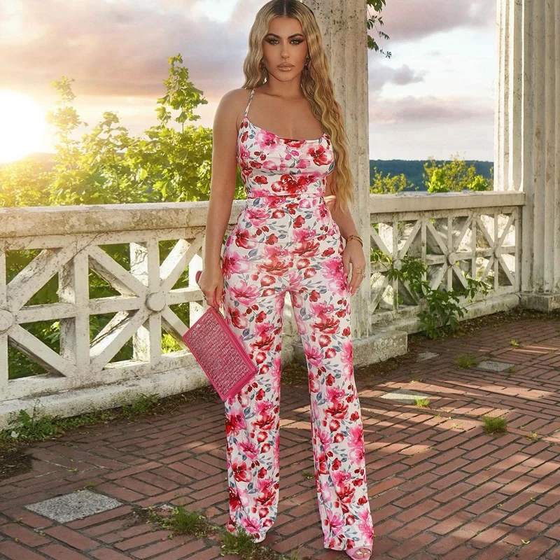 

Женский пляжный комбинезон без рукавов в стиле 90-х с цветочным принтом